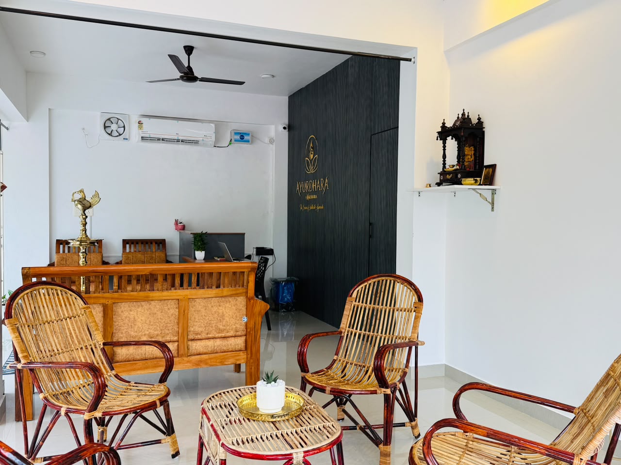 Ayurdhara by Nakshatra reception wall and welcome desk